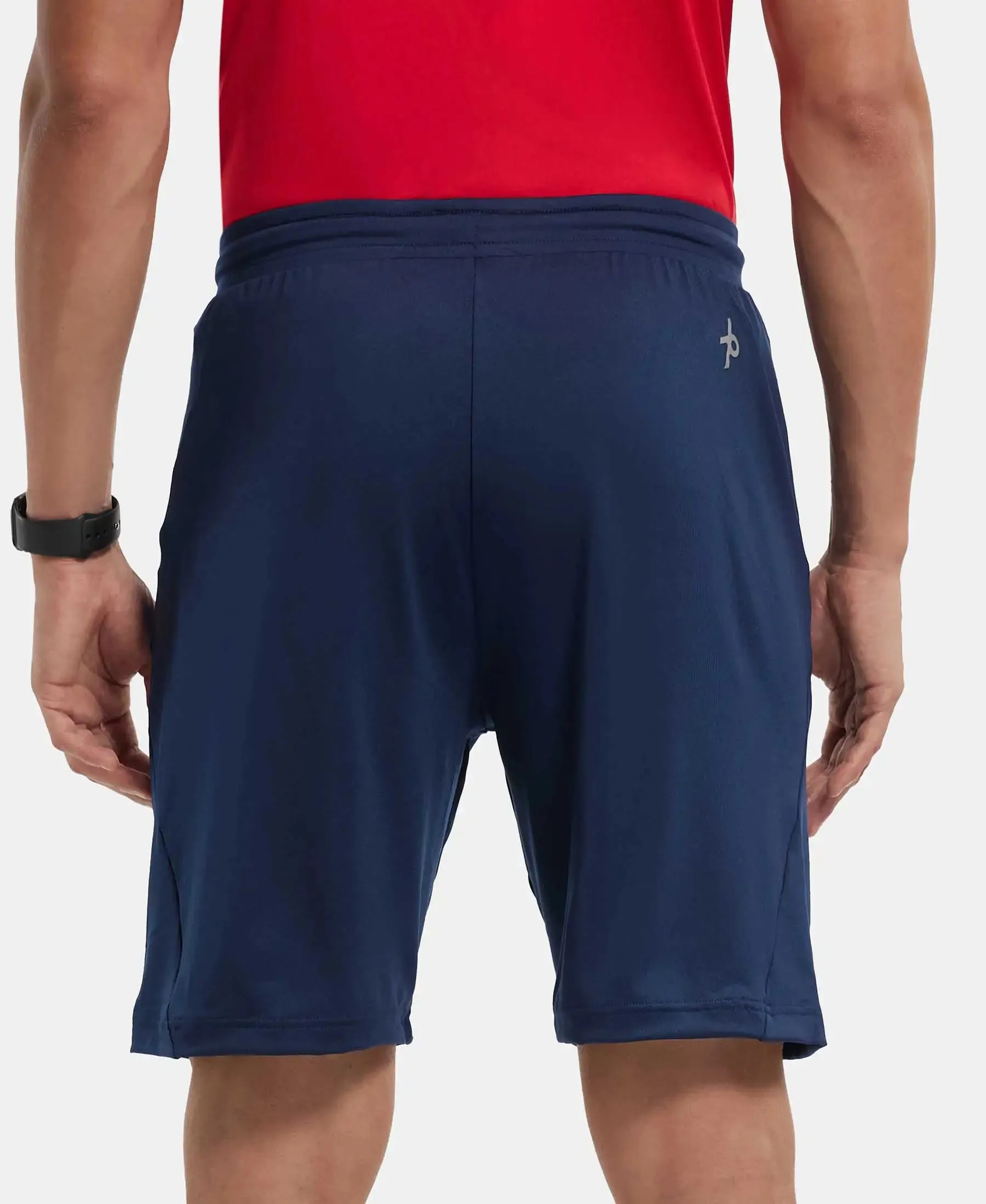 Microfiber Elastane Stretch Solid Shorts with Zipper Media Pocket and StayFresh Treatment - Navy
