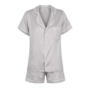 Midnight Mischief - Baby & Kids Luxe Satin Personalised Short Sleeve Pyjama Set | Grey & White