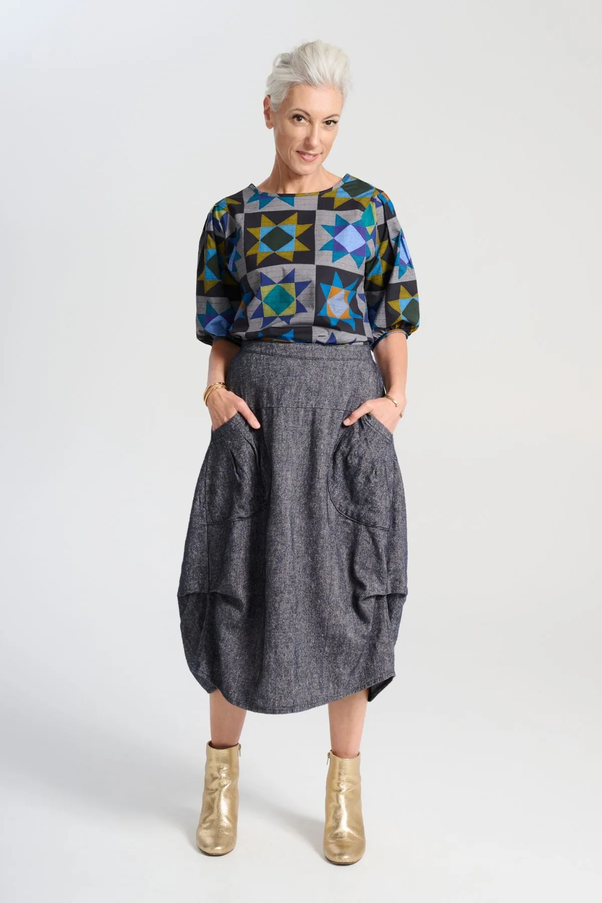 Milwaukee Haven Skirt Navy in Wool/Linen