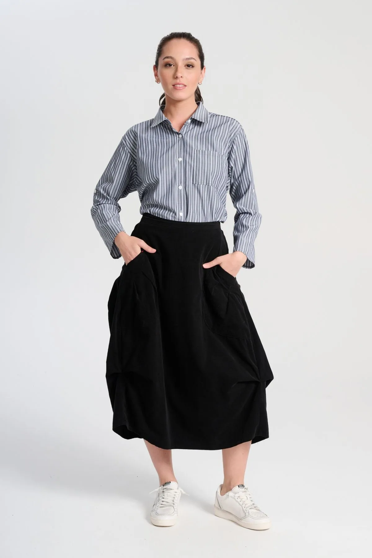 Milwaukee Marlowe Skirt Black in Fine Cord | Pre-Order (L-2XL)