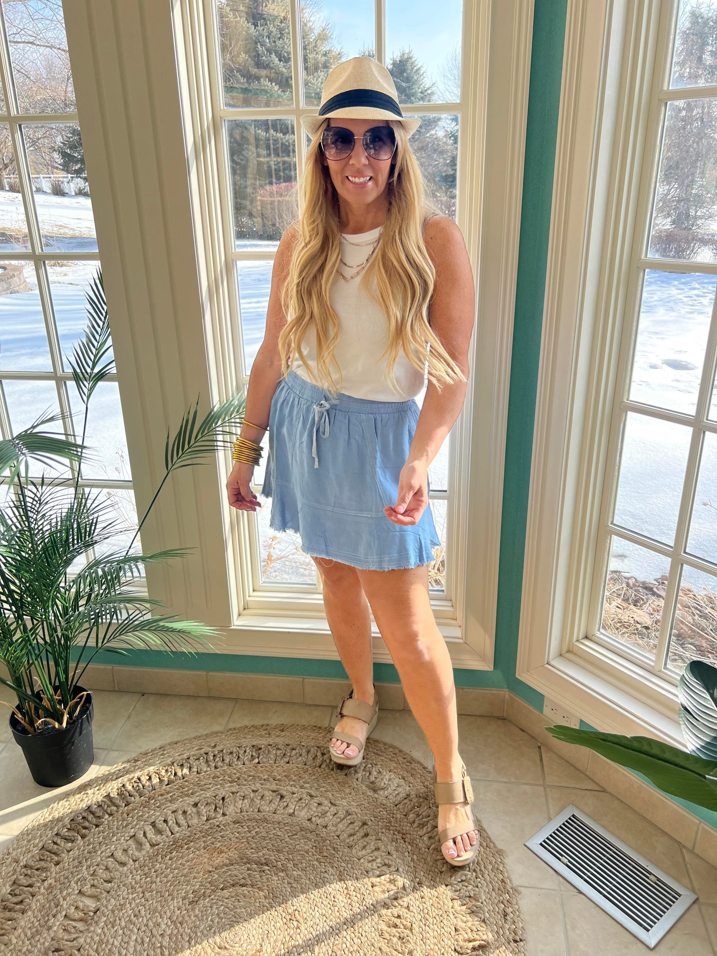 MINERAL WASHED DRAWSTRING POCKET MINI SKIRT - Final Sale