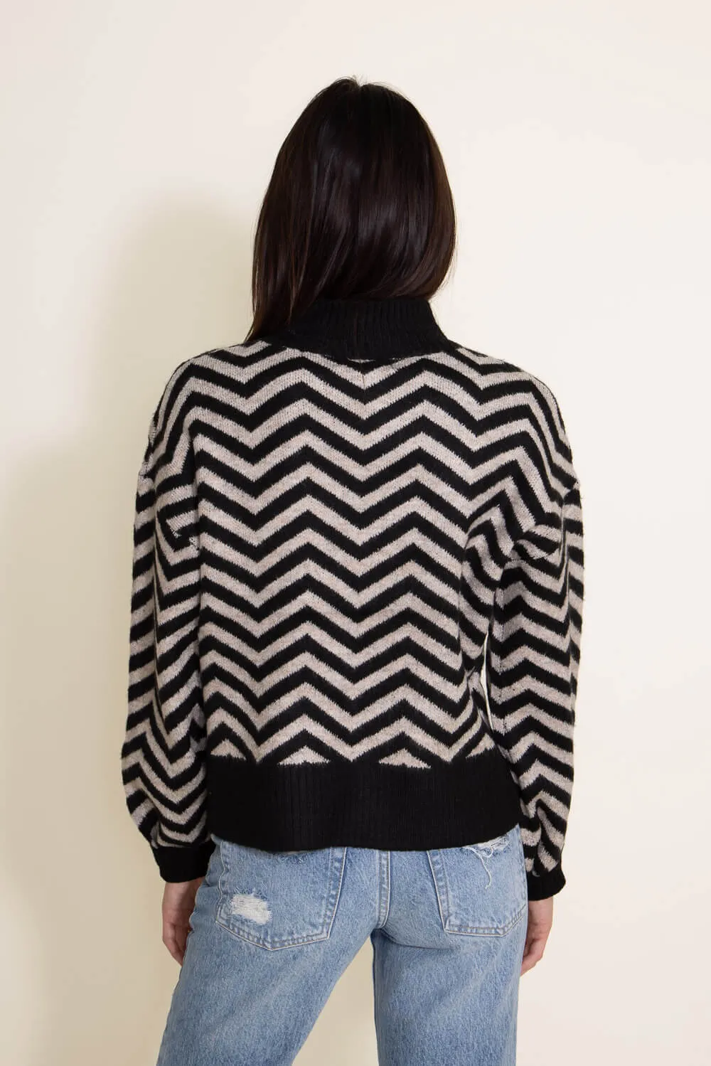 Miracle Chevron Mock Neck Sweater for Women in Black | W2339-BLACKTAUPE