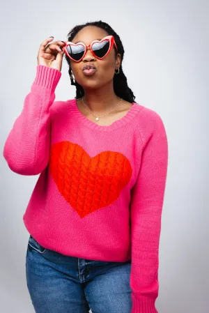 Miracle Textured Heart Sweater for Women in Hot Pink/Red | M9147-HPINKRED
