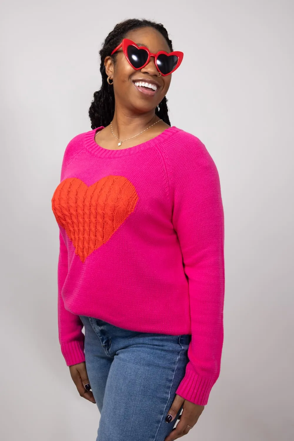 Miracle Textured Heart Sweater for Women in Hot Pink/Red | M9147-HPINKRED