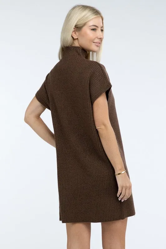 Mock Neck Short Sleeve Sweater Dress with Pocket – Cozy Meets Chic