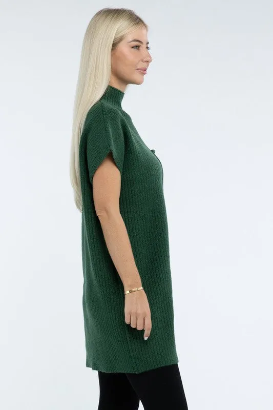 Mock Neck Short Sleeve Sweater Dress with Pocket – Cozy Meets Chic