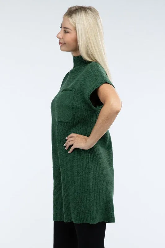 Mock Neck Short Sleeve Sweater Dress with Pocket – Cozy Meets Chic