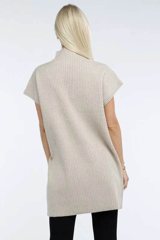 Mock Neck Short Sleeve Sweater Dress with Pocket – Cozy Meets Chic