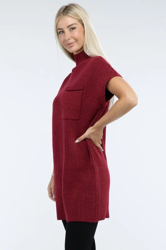 Mock Neck Short Sleeve Sweater Dress with Pocket – Cozy Meets Chic