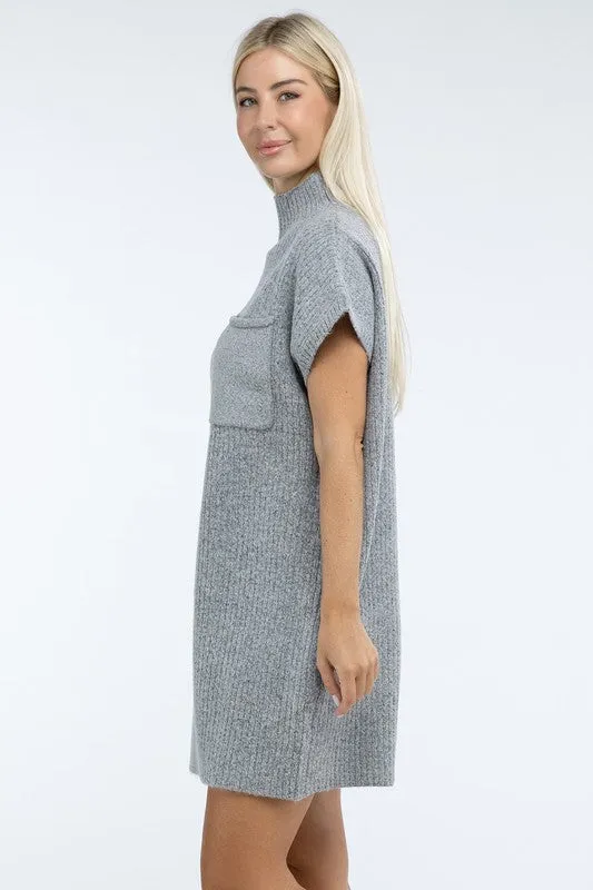 Mock Neck Short Sleeve Sweater Dress with Pocket – Cozy Meets Chic