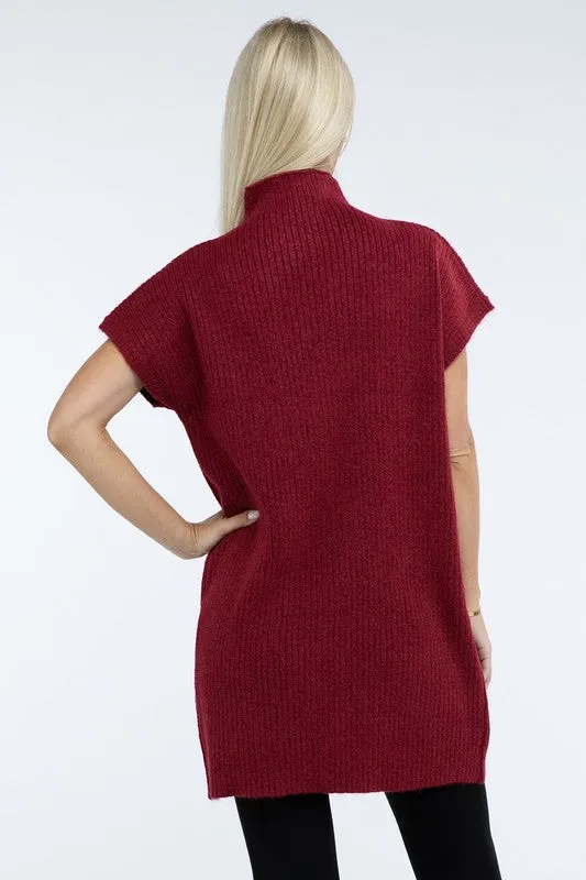Mock Neck Short Sleeve Sweater Dress with Pocket – Cozy Meets Chic