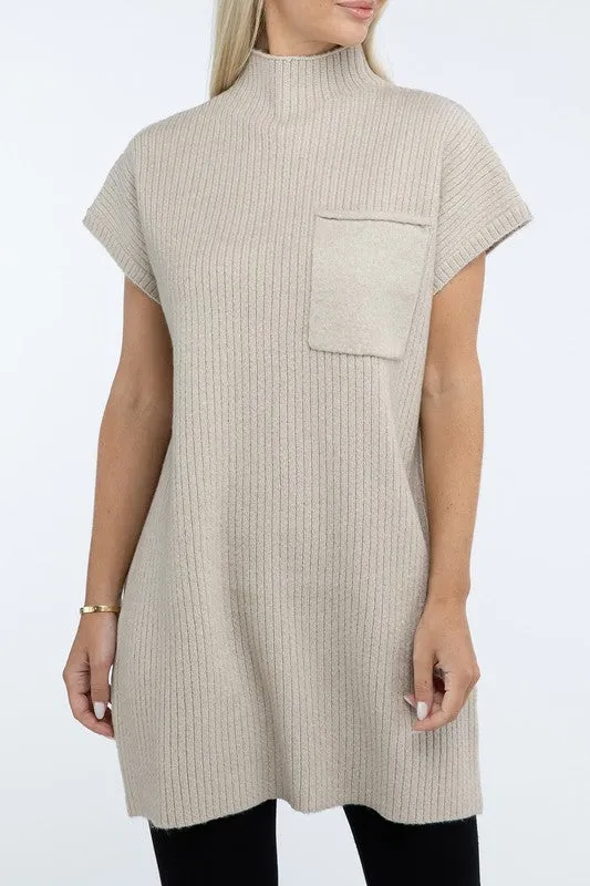 Mock Neck Short Sleeve Sweater Dress with Pocket – Cozy Meets Chic