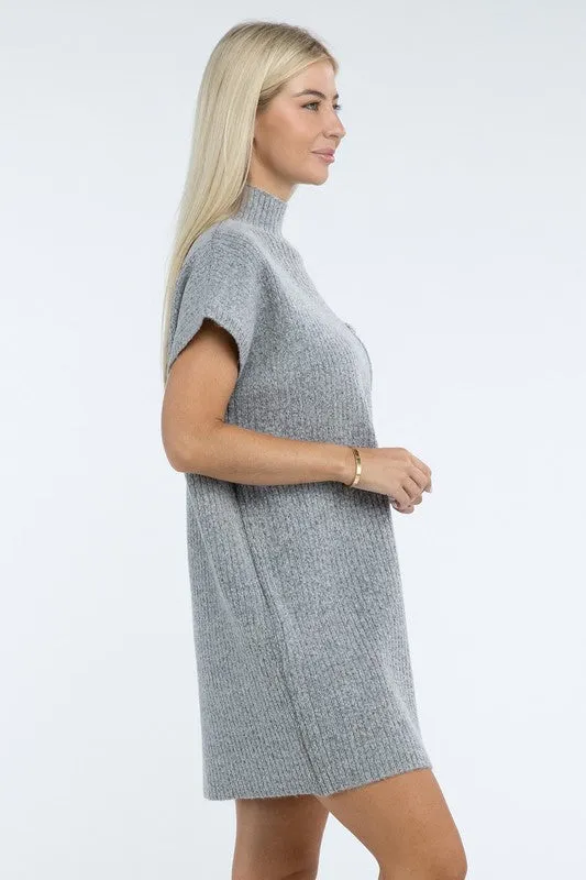 Mock Neck Short Sleeve Sweater Dress with Pocket – Cozy Meets Chic