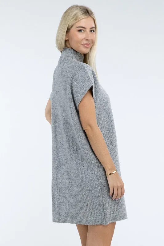 Mock Neck Short Sleeve Sweater Dress with Pocket – Cozy Meets Chic