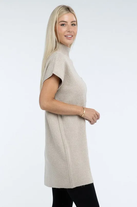 Mock Neck Short Sleeve Sweater Dress with Pocket – Cozy Meets Chic