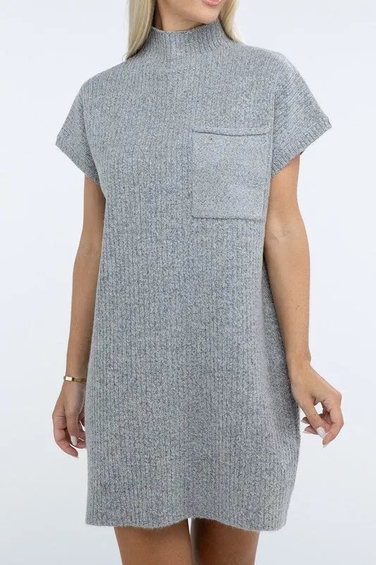 Mock Neck Short Sleeve Sweater Dress with Pocket – Cozy Meets Chic