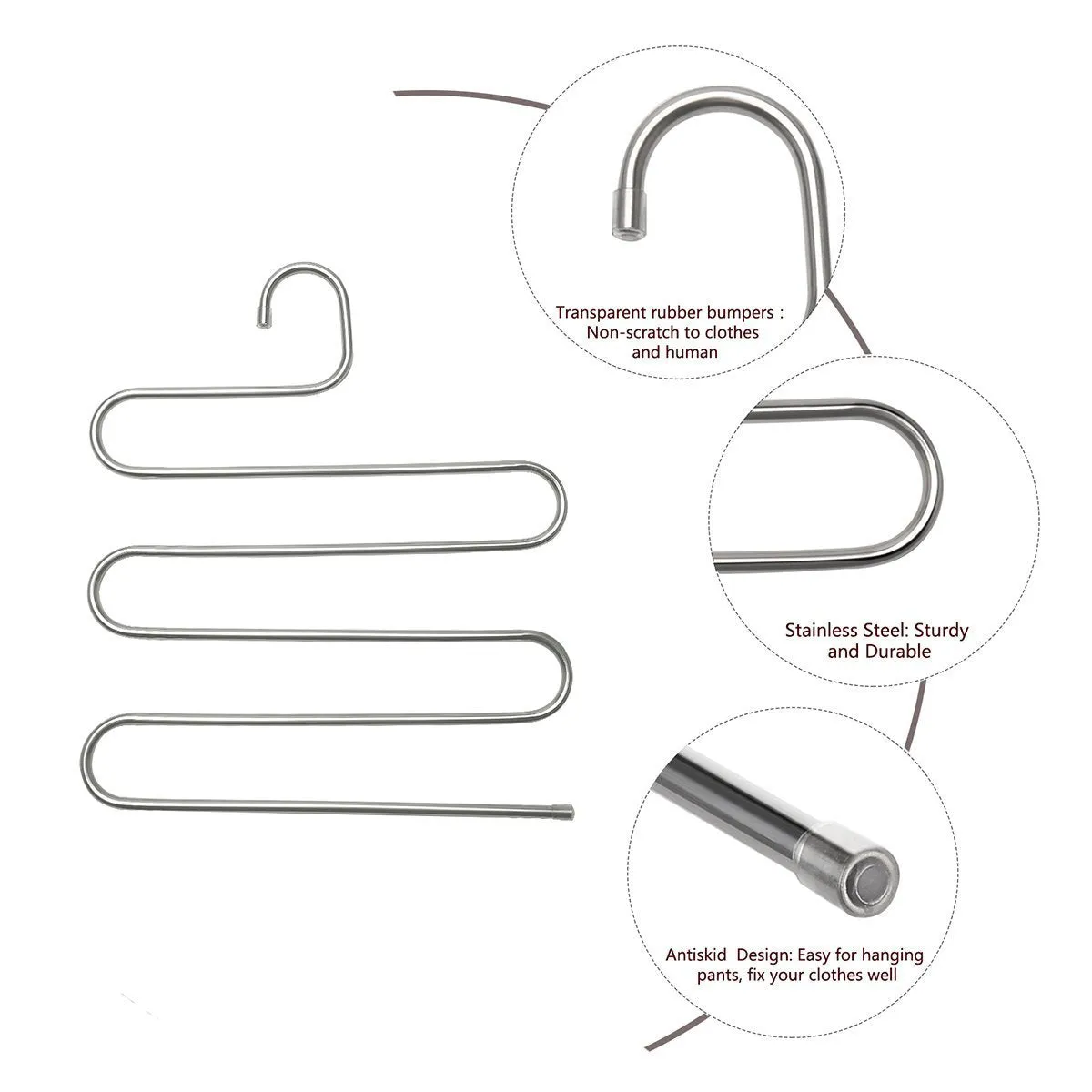 Multi-Purpose Pants Hangers, CEISPOB S-type 5 Layers Stainless Steel Clothes Hangers Storage Pant Rack Closet Space Saver for Trousers Jeans Towels Scarf Tie (4 pack)