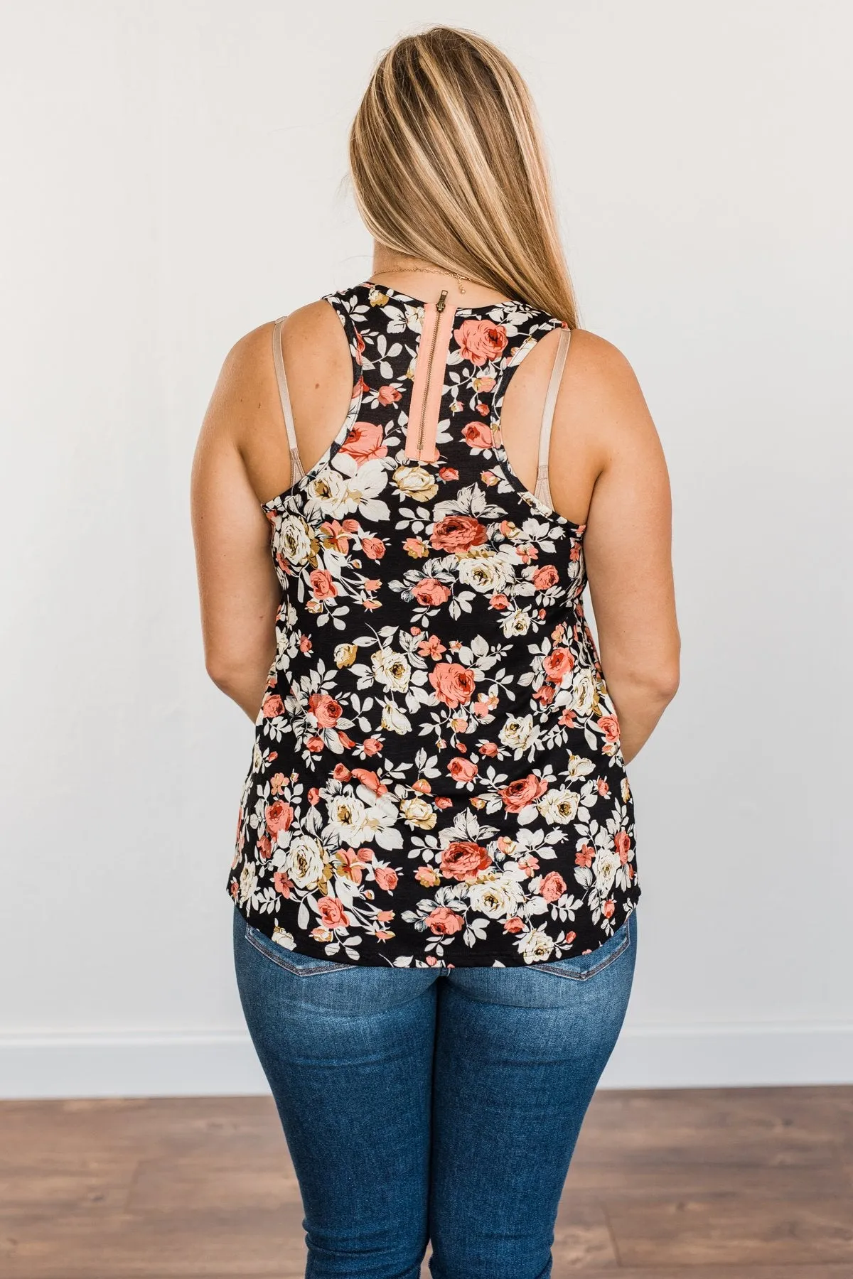 Next To You Floral Tank Top- Black