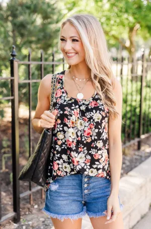 Next To You Floral Tank Top- Black