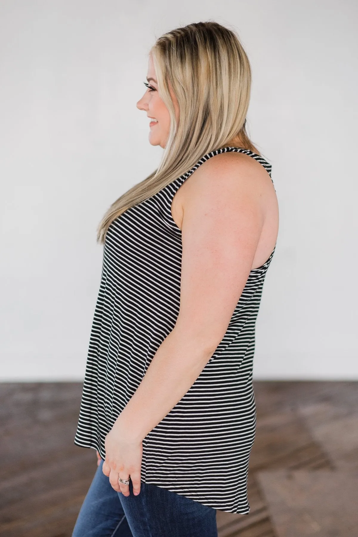 No Better Time Striped Tank Top- Black