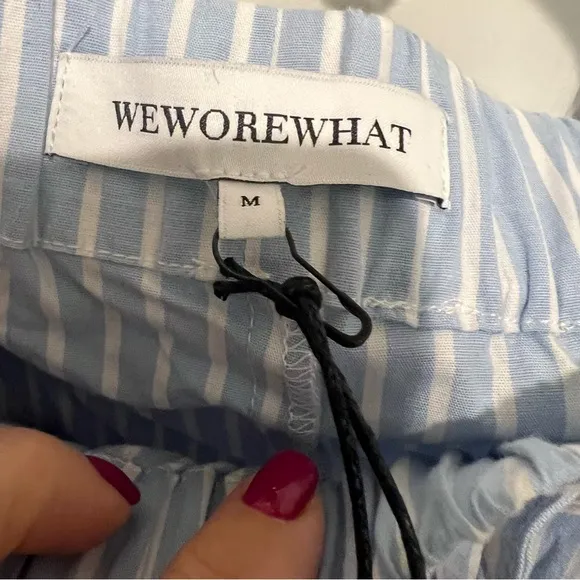 NWT WeWoreWhat Stripe tie waist stretch cotton shorts in classic blue size med