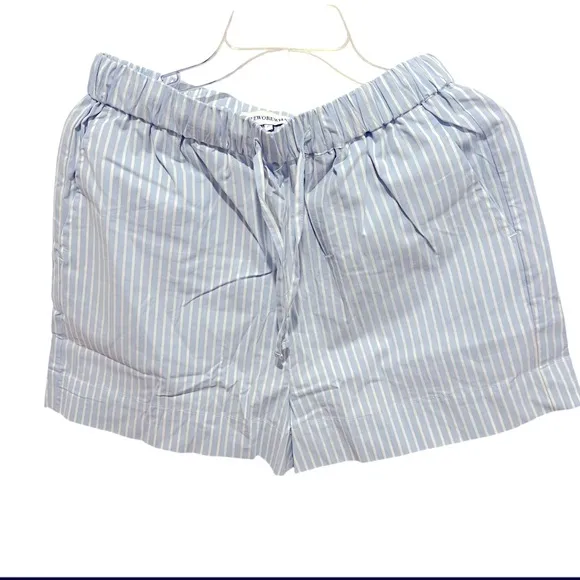 NWT WeWoreWhat Stripe tie waist stretch cotton shorts in classic blue size med