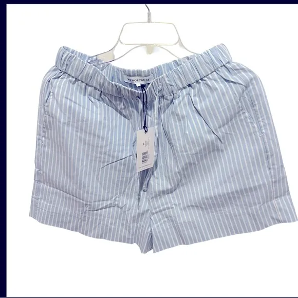 NWT WeWoreWhat Stripe tie waist stretch cotton shorts in classic blue size med