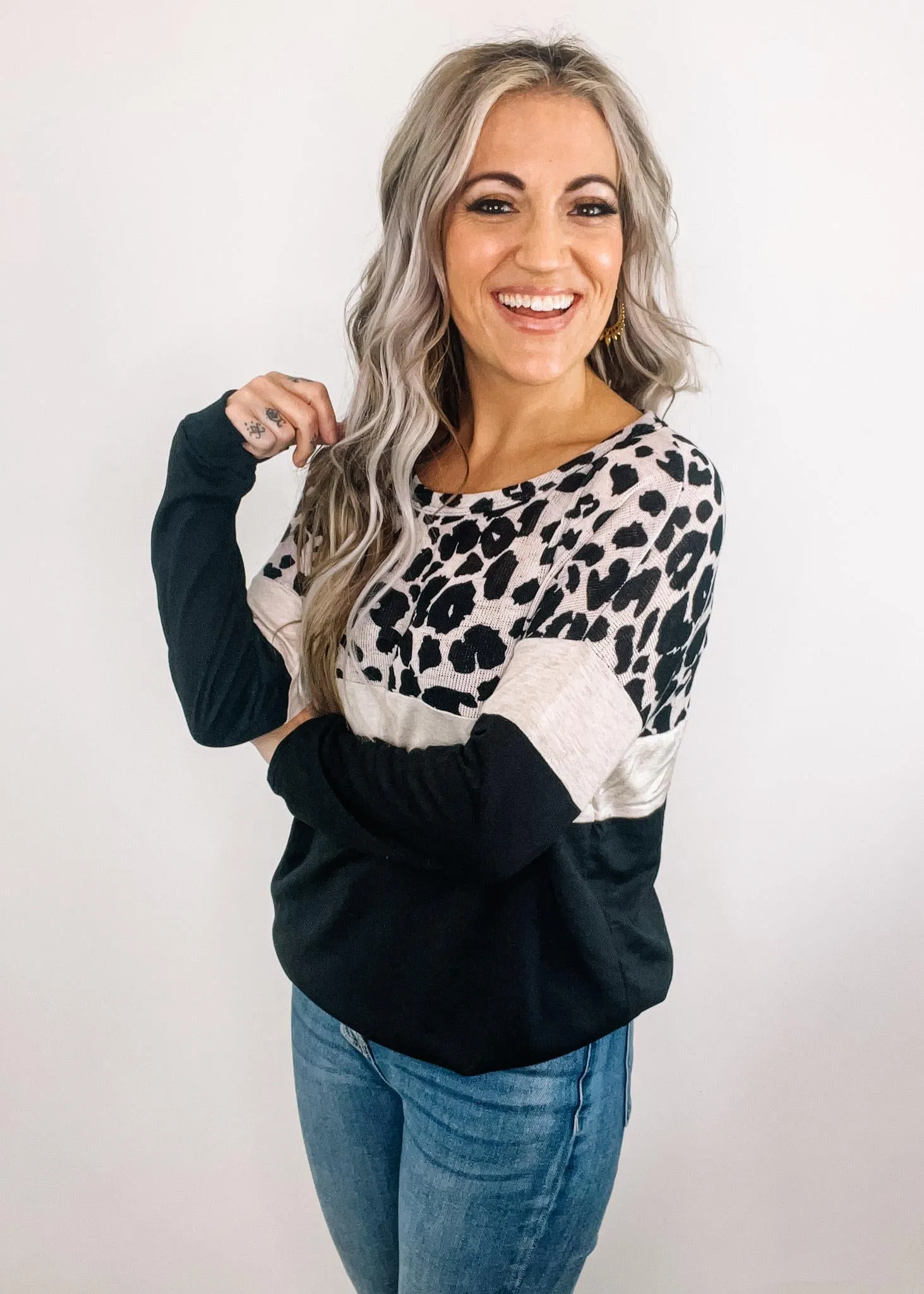 Oatmeal Charcoal Color Block Wide Neck