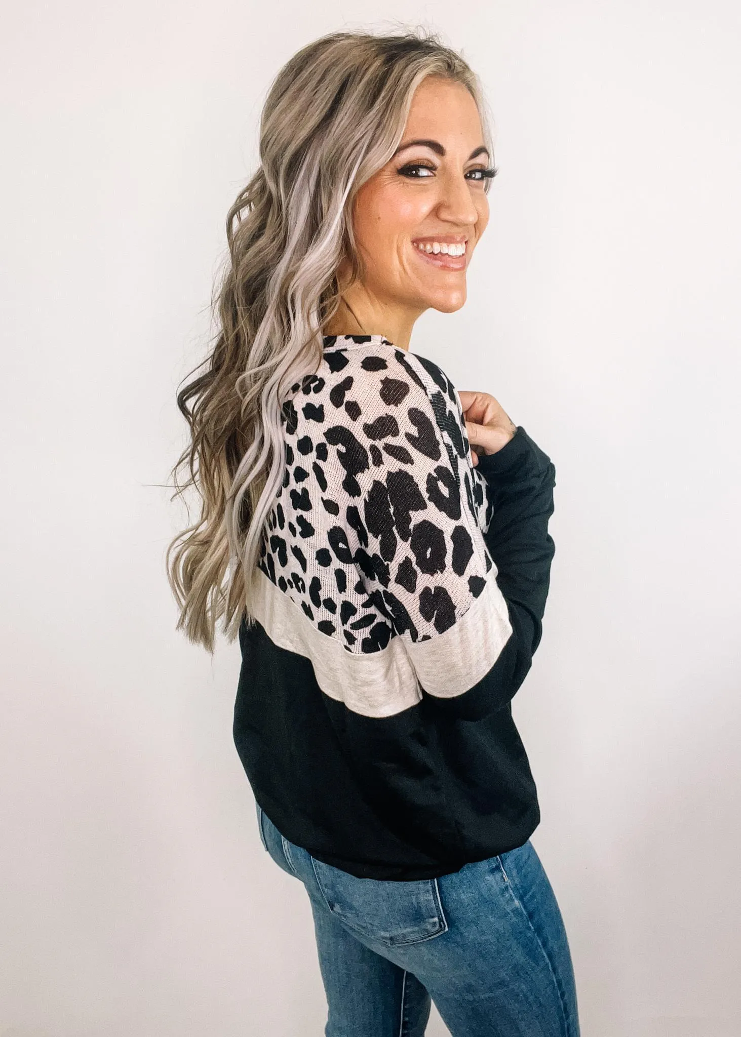 Oatmeal Charcoal Color Block Wide Neck