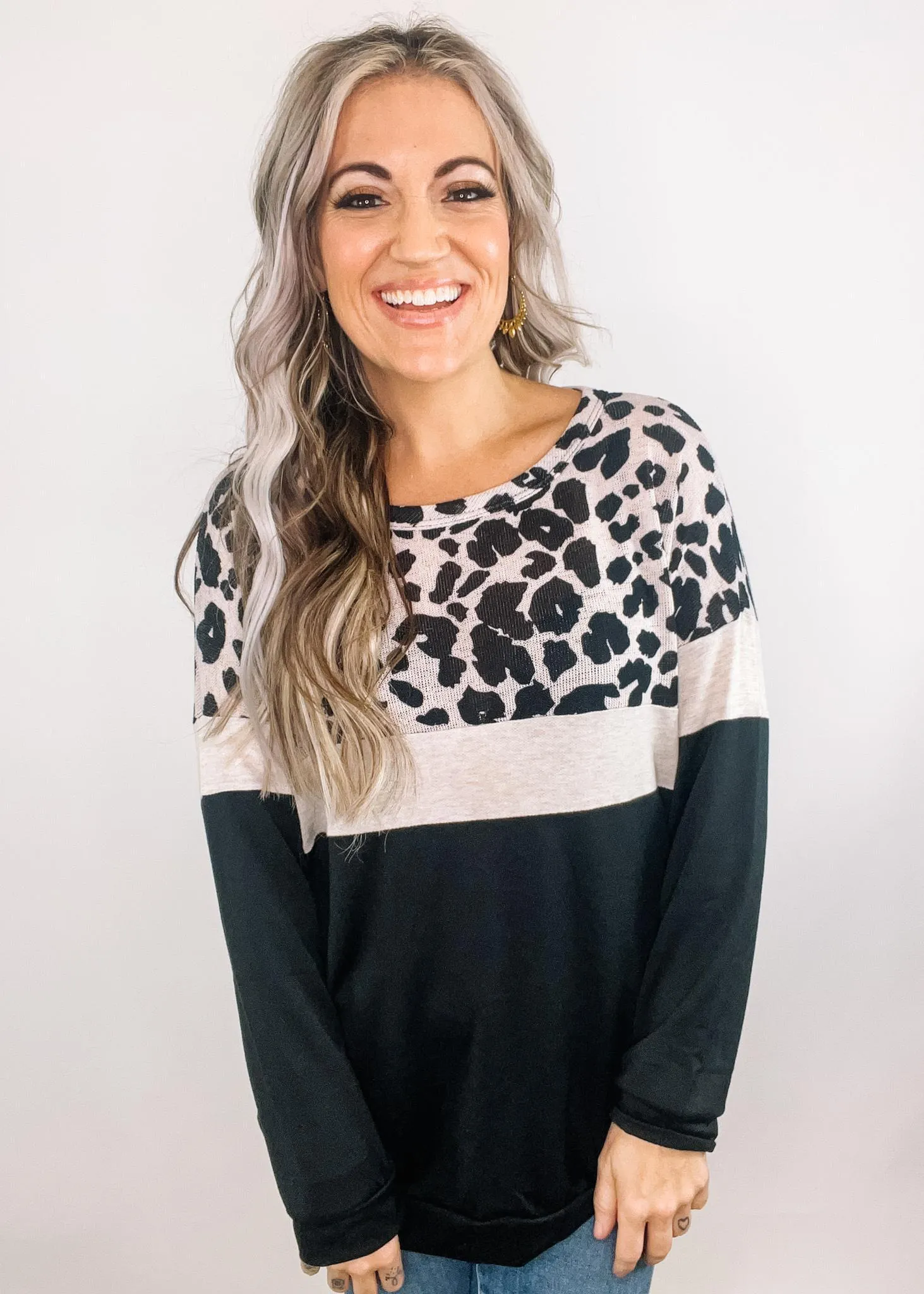 Oatmeal Charcoal Color Block Wide Neck