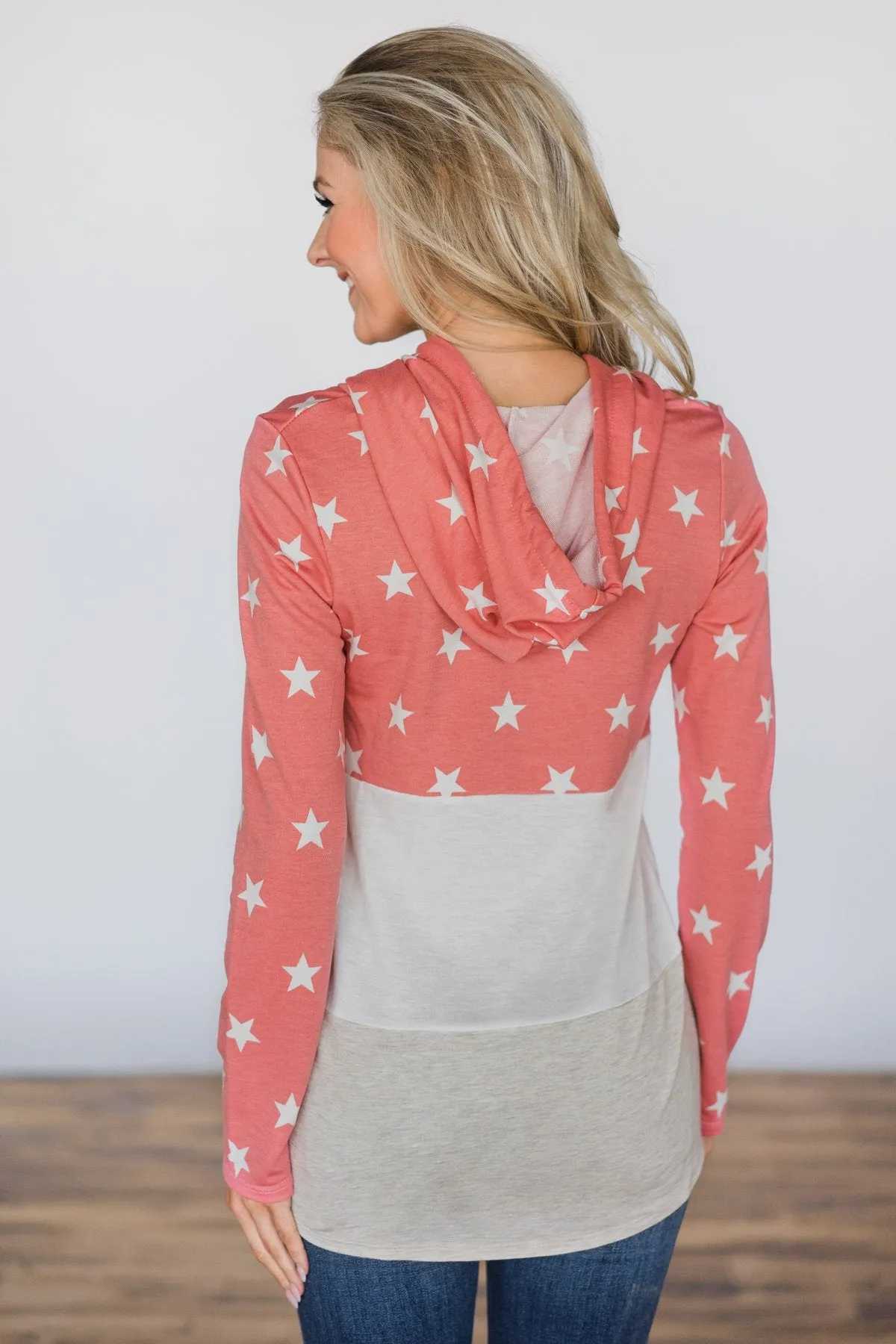 Off She Goes Dusty Pink Color Block Hoodie