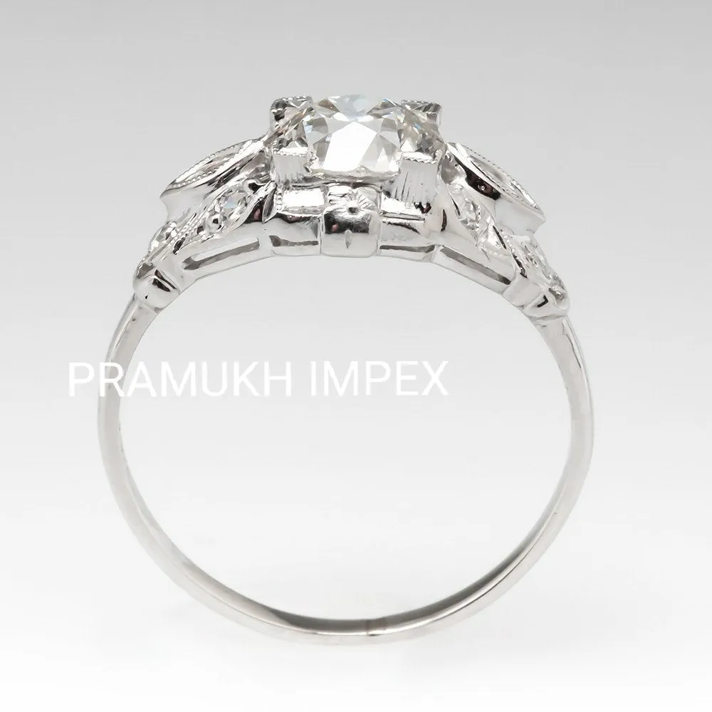 Old European Cut Diamond  Antique Engagement Ring , 14k White Gold 1920s Moissanite Vintage Ring , Anniversary Ring , Gift fer her , 1.53TDW