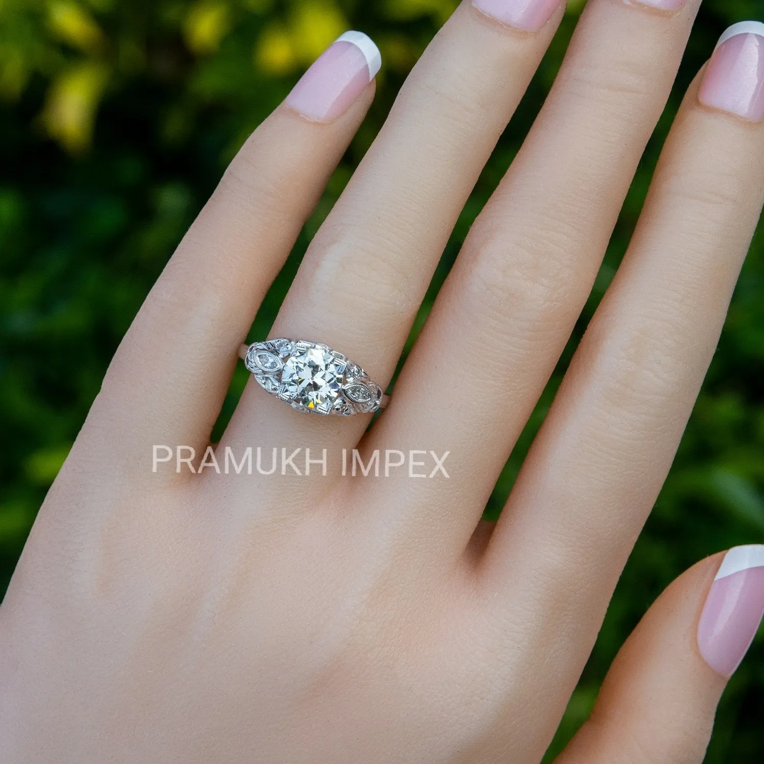 Old European Cut Diamond  Antique Engagement Ring , 14k White Gold 1920s Moissanite Vintage Ring , Anniversary Ring , Gift fer her , 1.53TDW