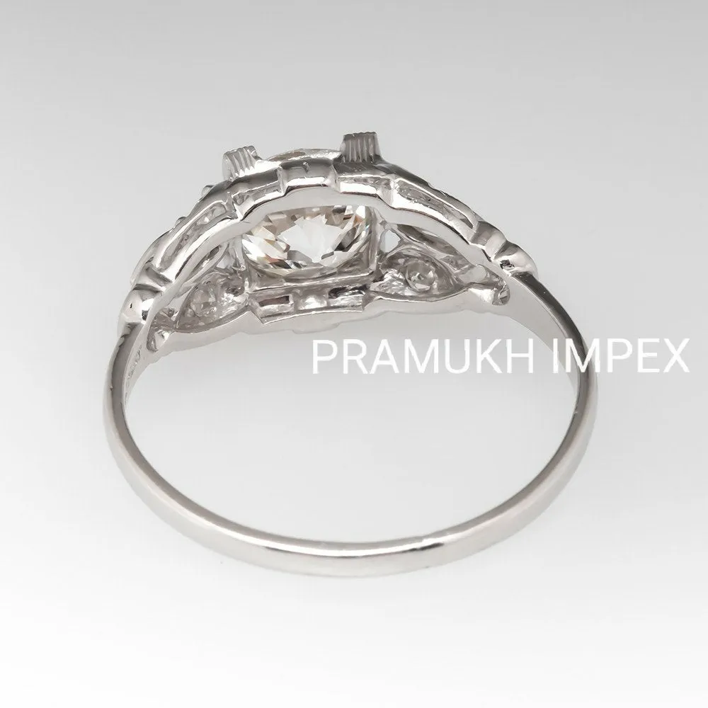 Old European Cut Diamond  Antique Engagement Ring , 14k White Gold 1920s Moissanite Vintage Ring , Anniversary Ring , Gift fer her , 1.53TDW