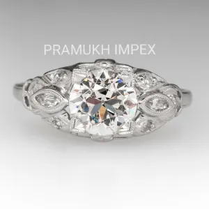 Old European Cut Diamond  Antique Engagement Ring , 14k White Gold 1920s Moissanite Vintage Ring , Anniversary Ring , Gift fer her , 1.53TDW
