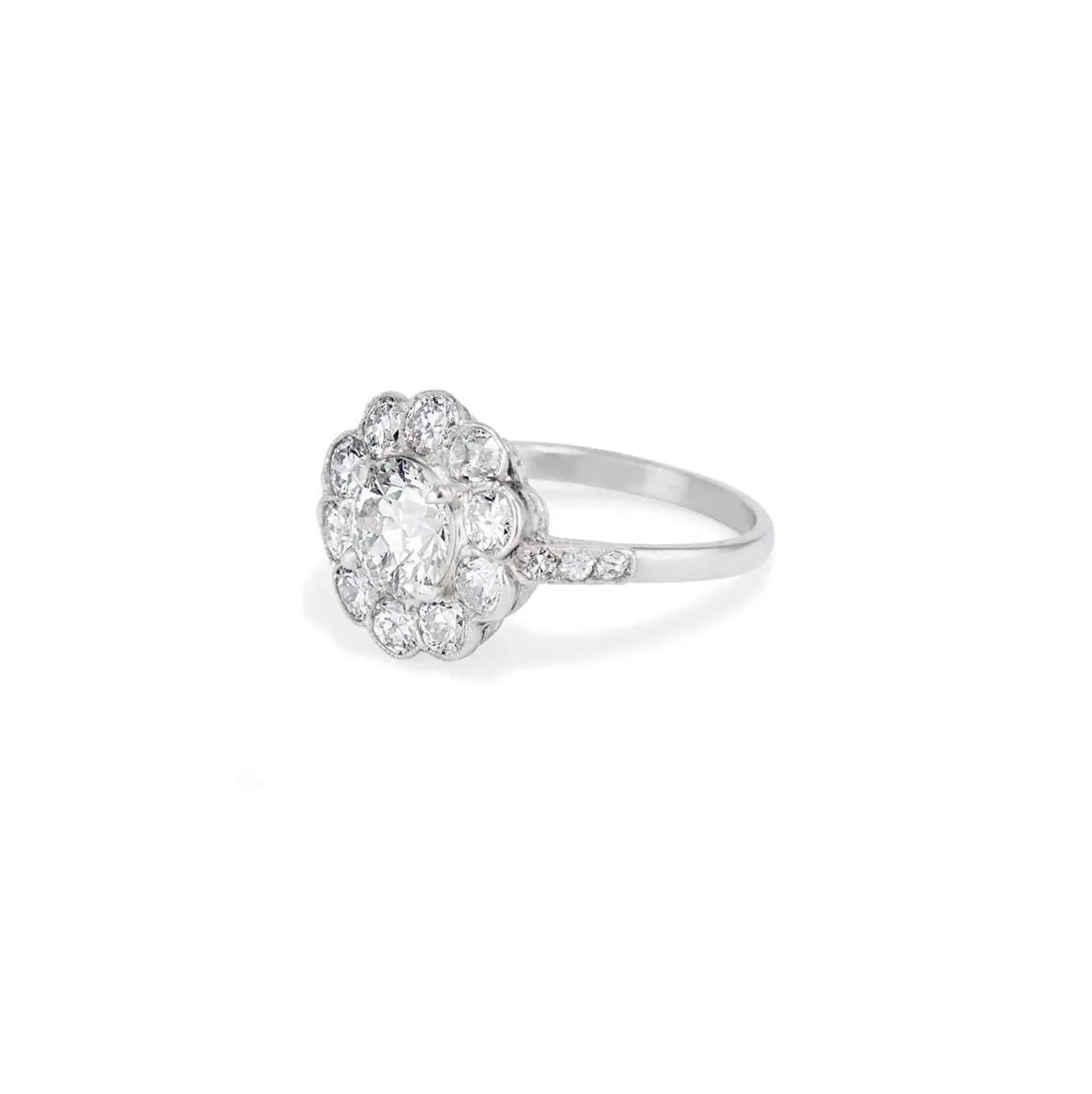 Old European Cut Moissanite Engagement Ring / 14k Gold Cluster Halo Engagement Ring / Vintage Wedding Ring / Edwardian for Her