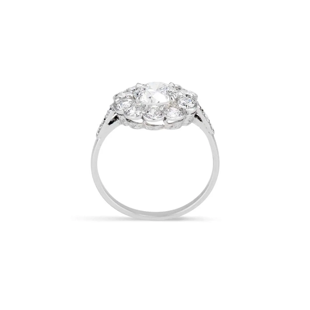 Old European Cut Moissanite Engagement Ring / 14k Gold Cluster Halo Engagement Ring / Vintage Wedding Ring / Edwardian for Her