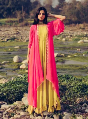 Olive Green & Gulabi Jumpsuit With Cape