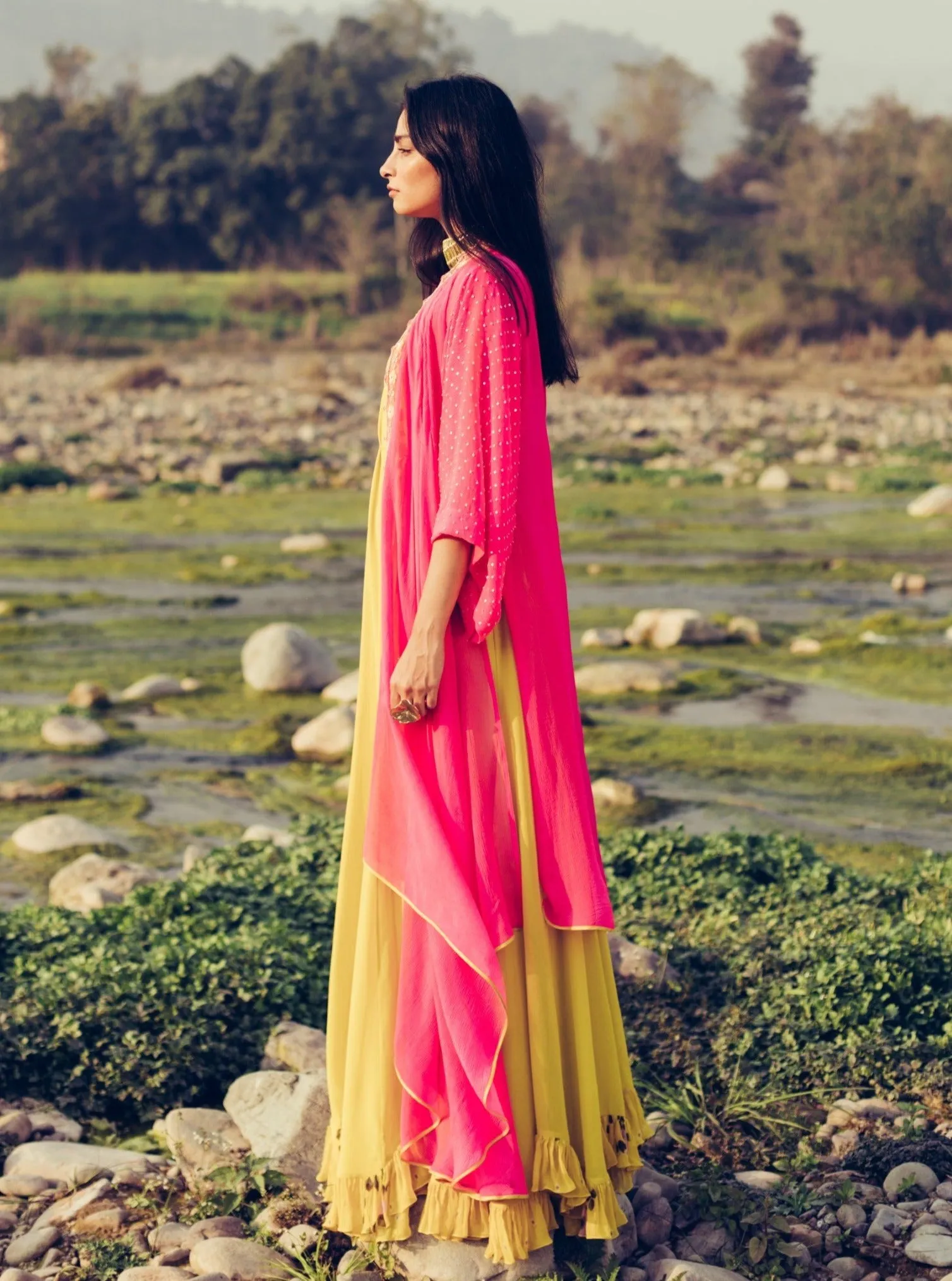 Olive Green & Gulabi Jumpsuit With Cape