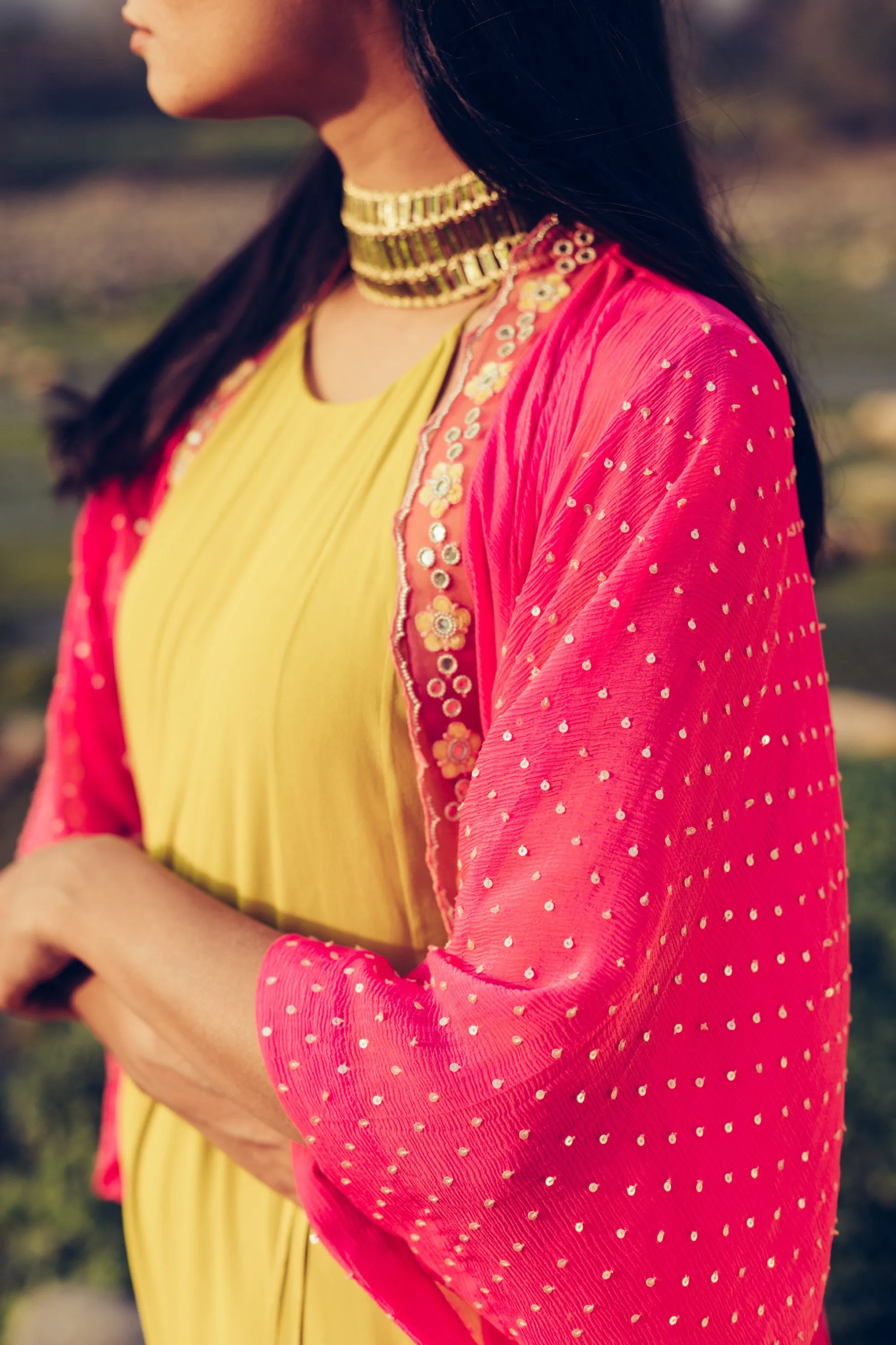 Olive Green & Gulabi Jumpsuit With Cape
