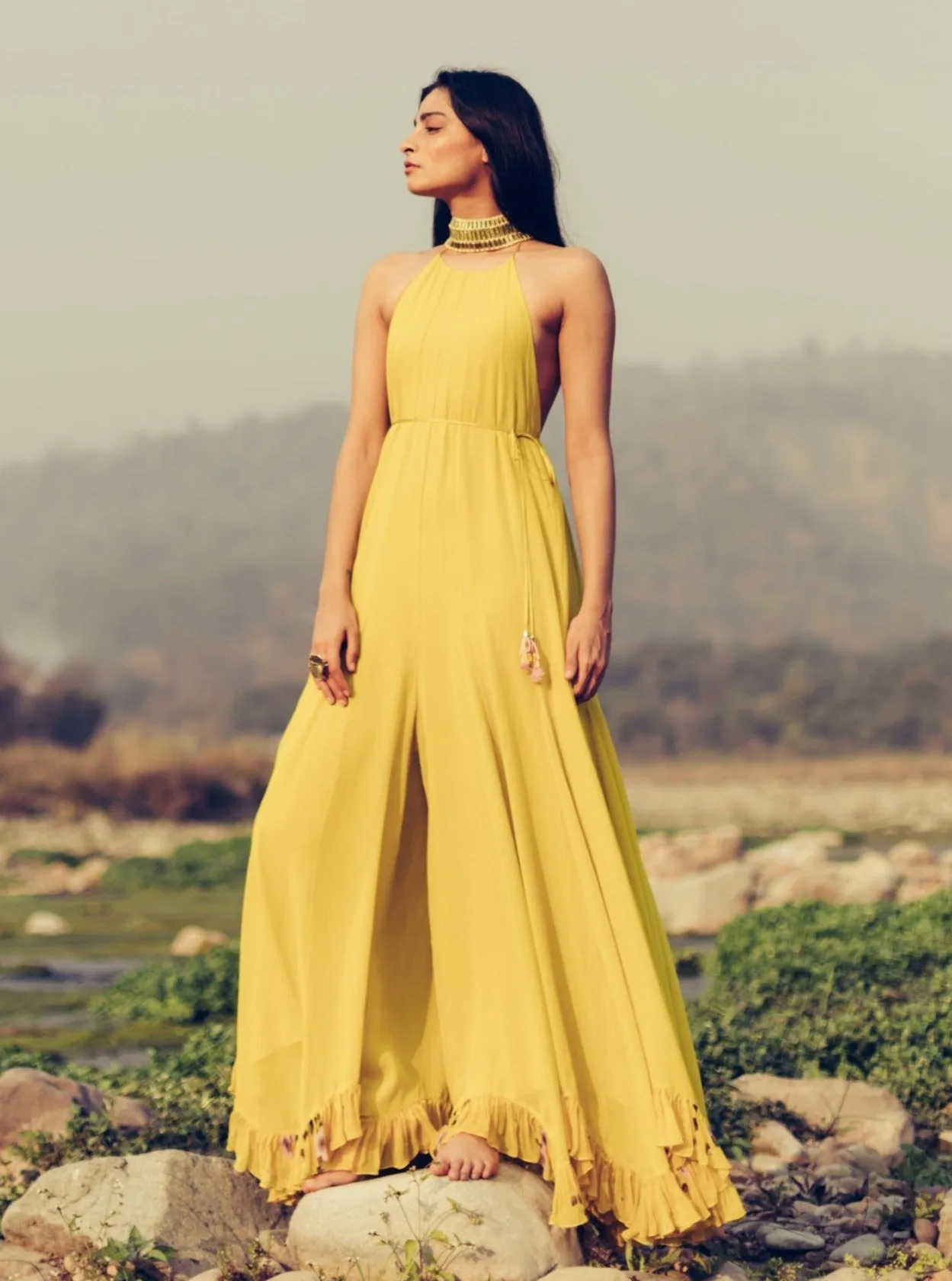 Olive Green & Gulabi Jumpsuit With Cape
