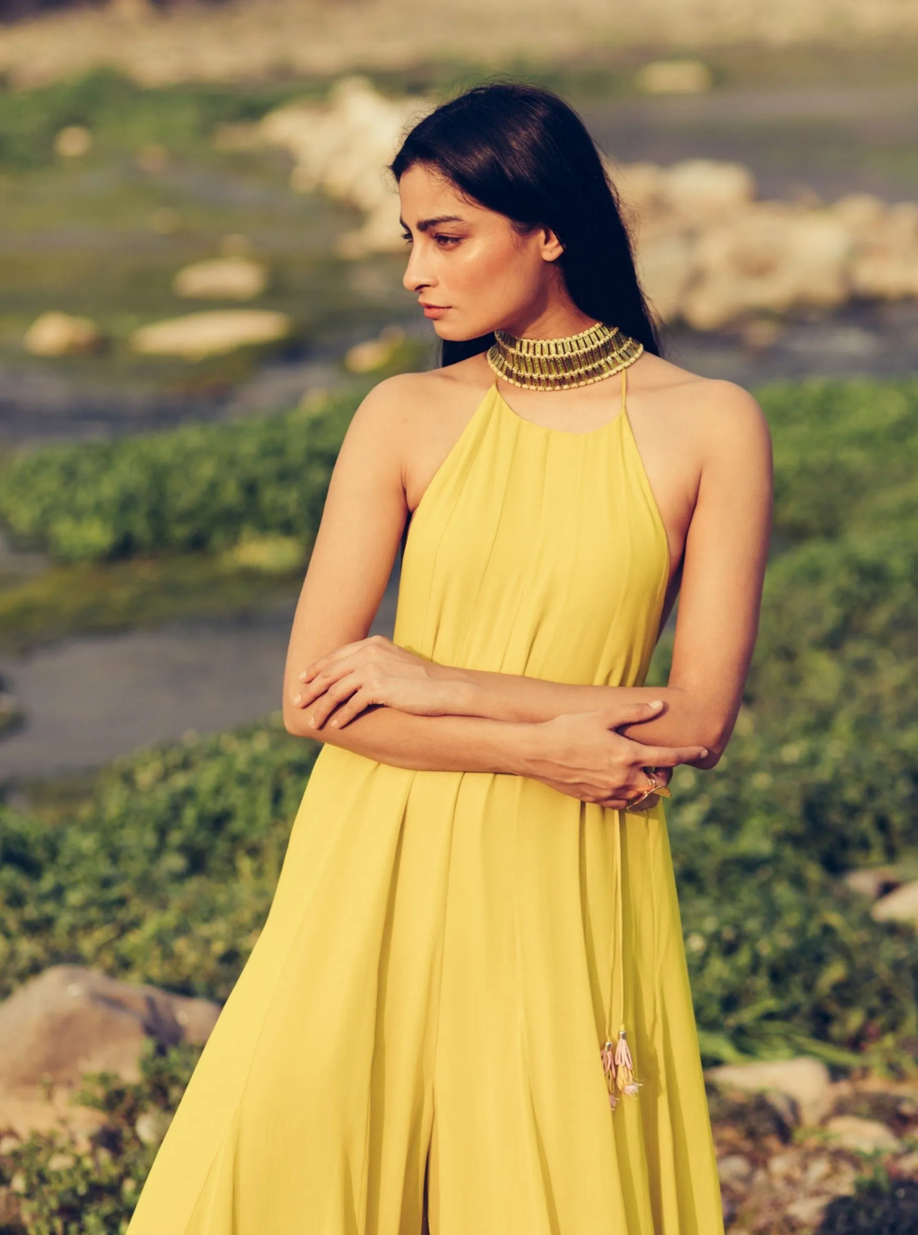 Olive Green & Gulabi Jumpsuit With Cape