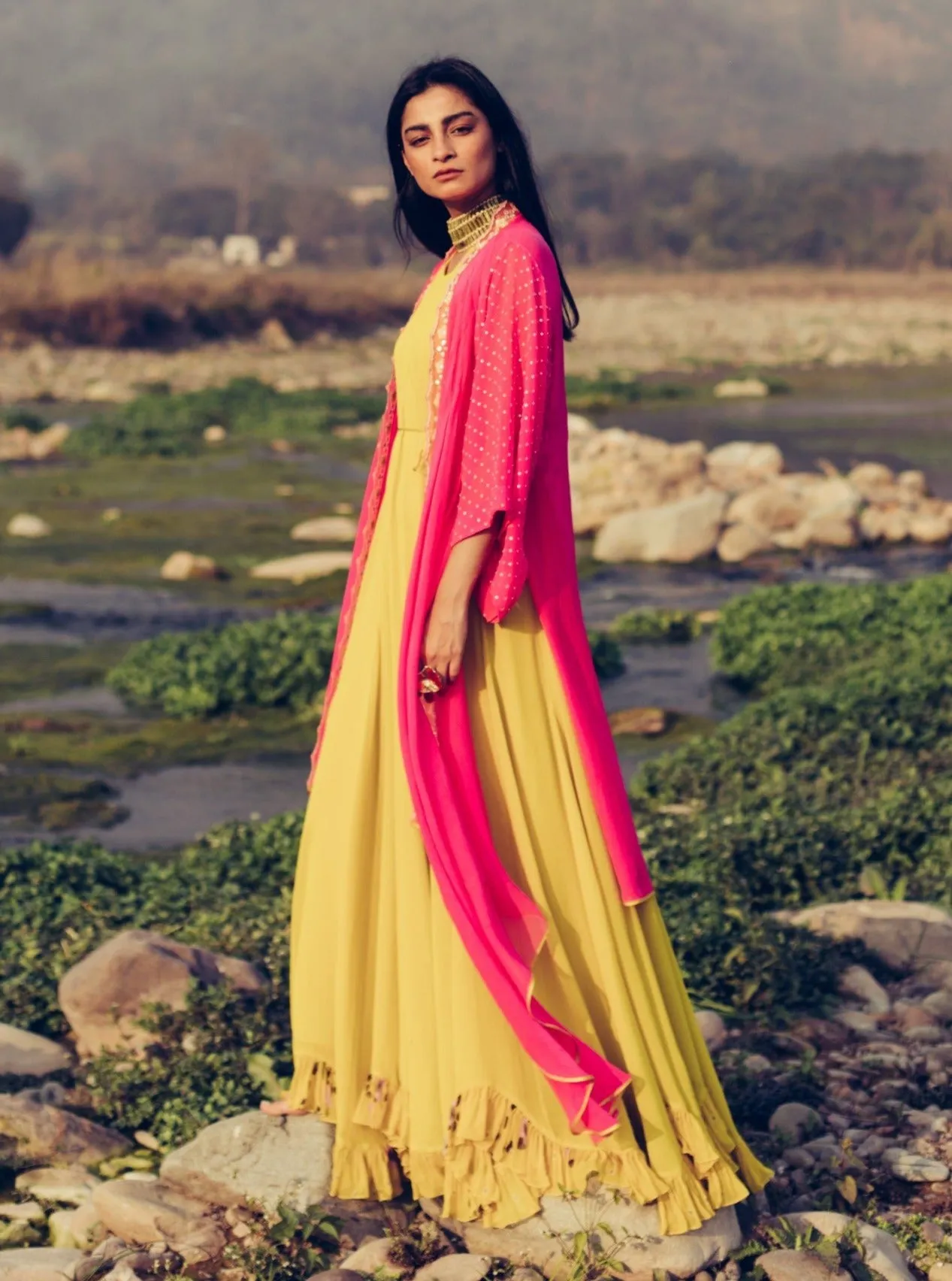 Olive Green & Gulabi Jumpsuit With Cape