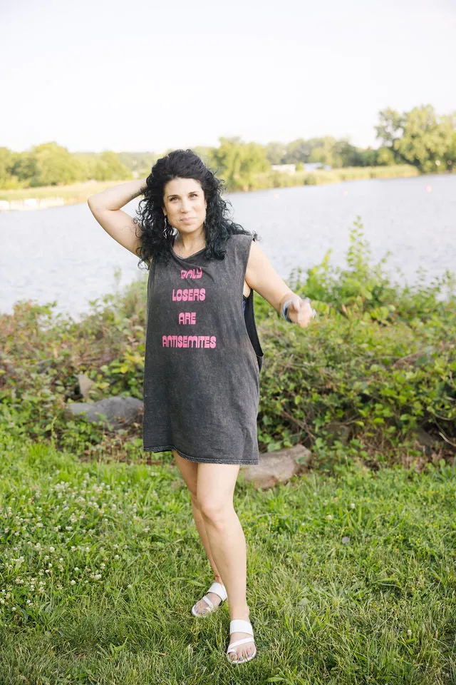 Only Losers Are Antisemites Pink Retro Unisex Stonewash Tank Top