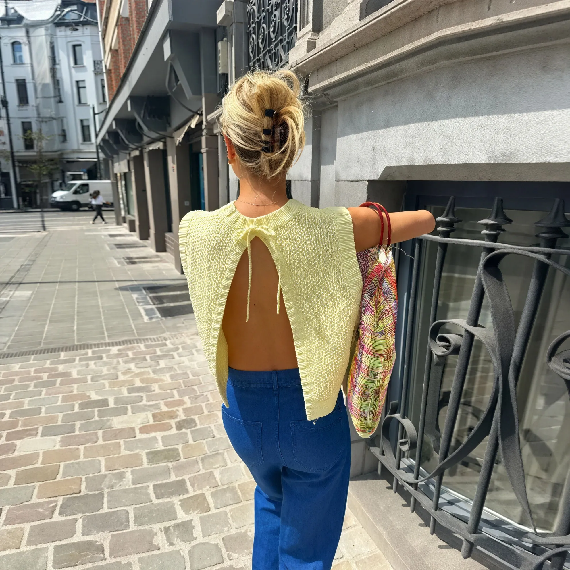Open-Back Knit Top with Tie Detail
