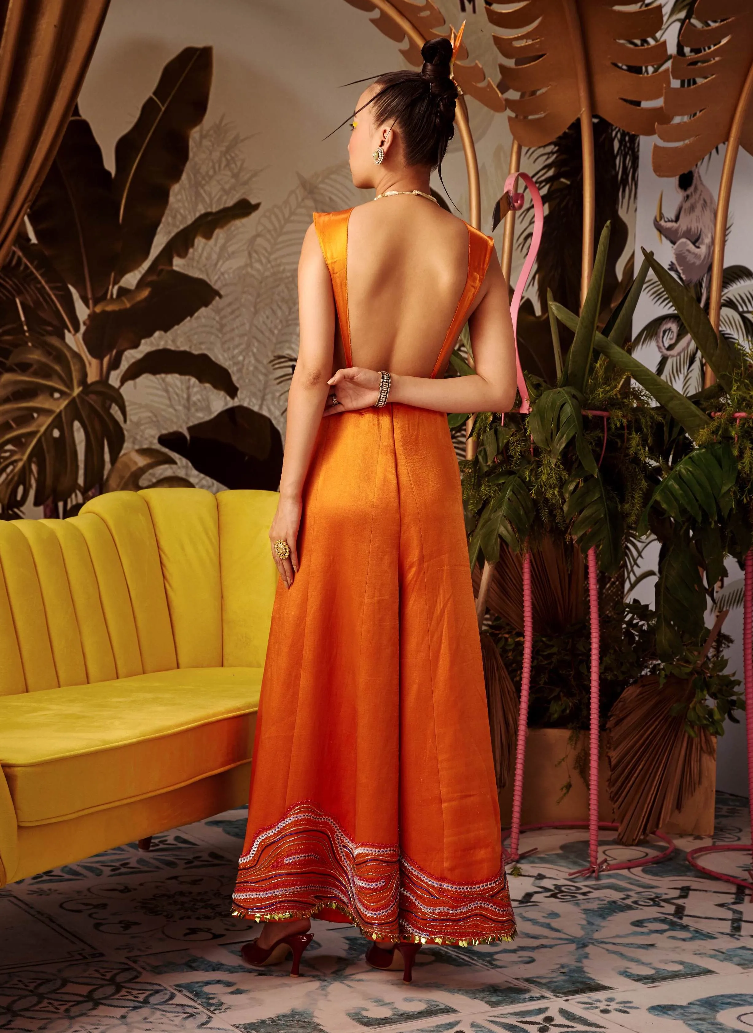 Orange Silk Jumpsuit