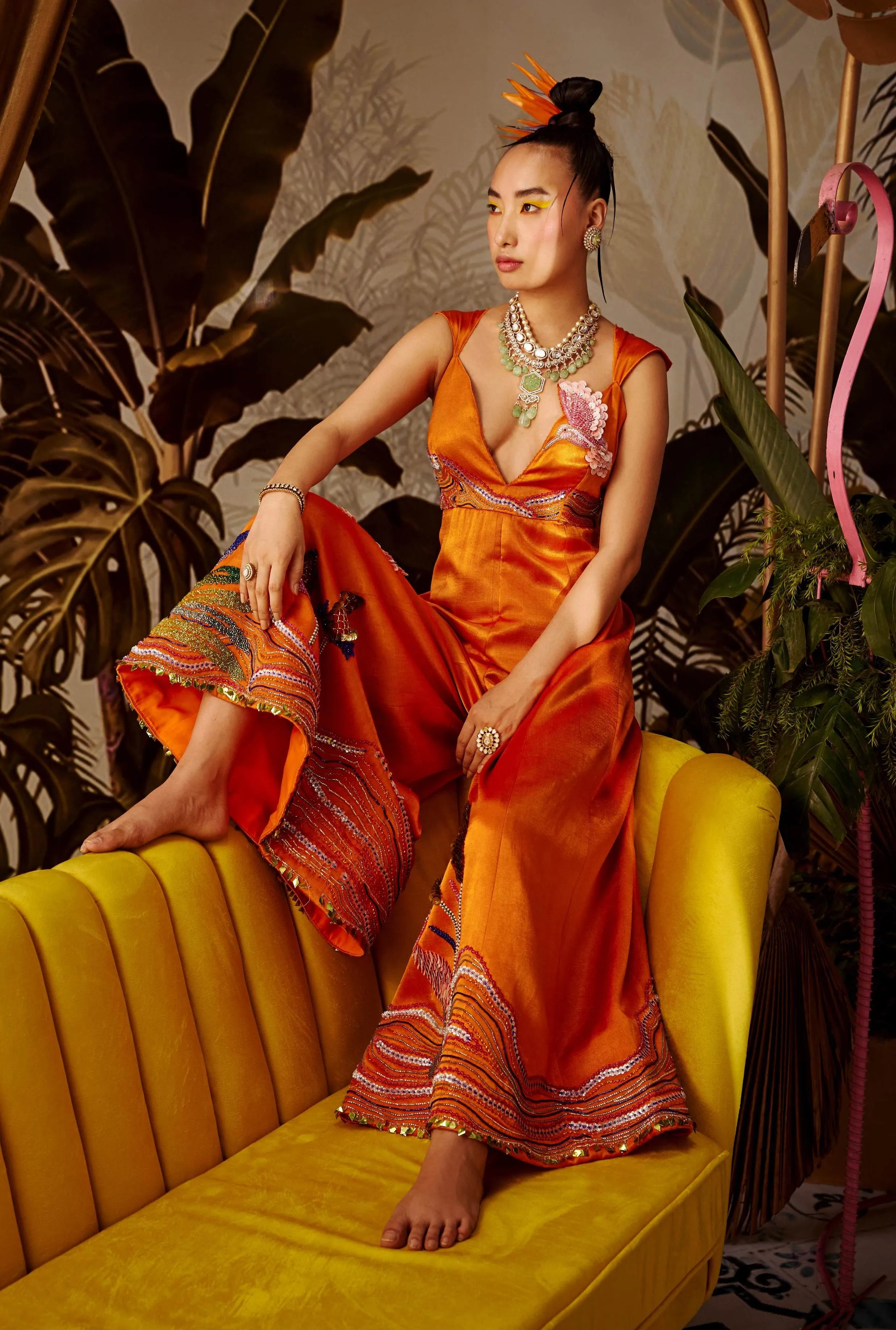 Orange Silk Jumpsuit