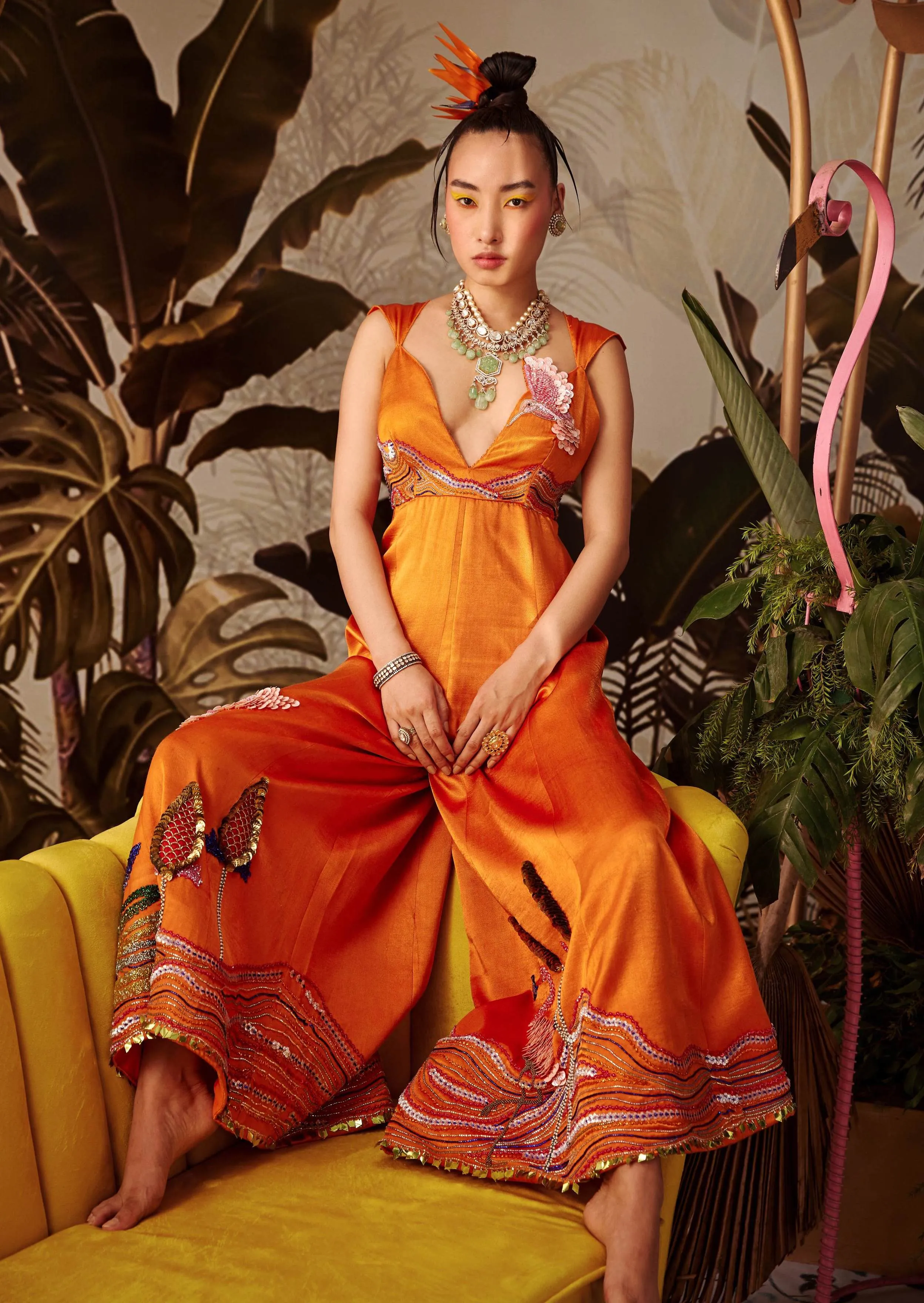 Orange Silk Jumpsuit