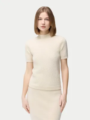 Organic Colour Short-Sleeve Textured Cashmere Top