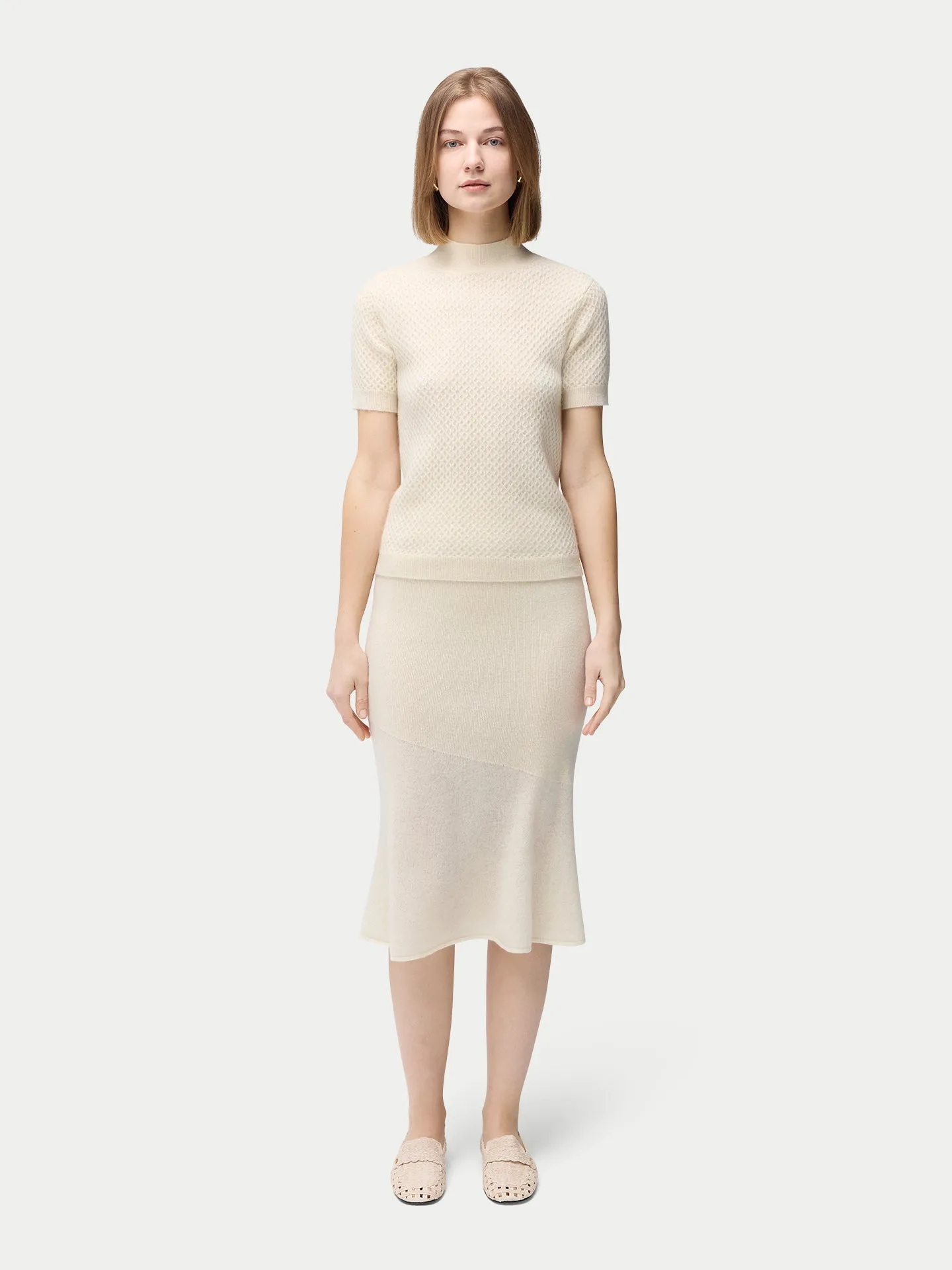 Organic Colour Short-Sleeve Textured Cashmere Top